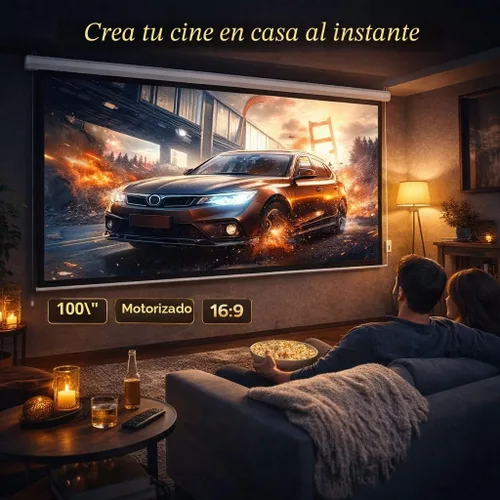 Vista 7 de Pantalla de proyector motorizada con control remoto, pantalla de proyección portátil de bloqueo automático 4:3 de 100 pulgadas, pantalla