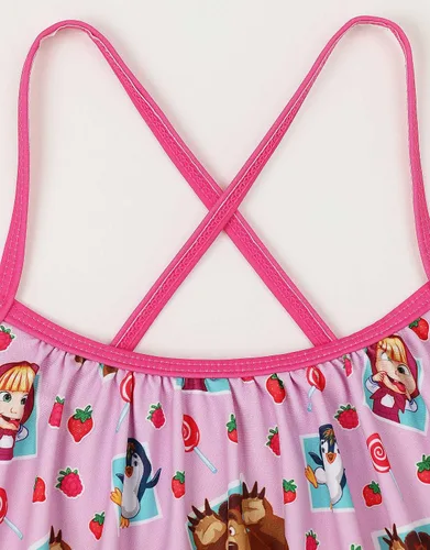 Vista 3 de Masha and the Bear Conjunto de bikini de cintura alta de fresa para niñas