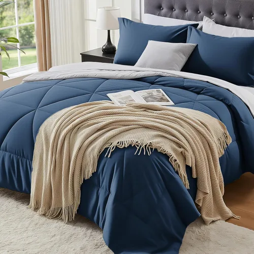 Vista 32 de BEDELITE Juego de ropa de cama con edredón tamaño individual de 5 piezas, reversible, en una bolsa - Juego de cama de lujo suave de microfibra