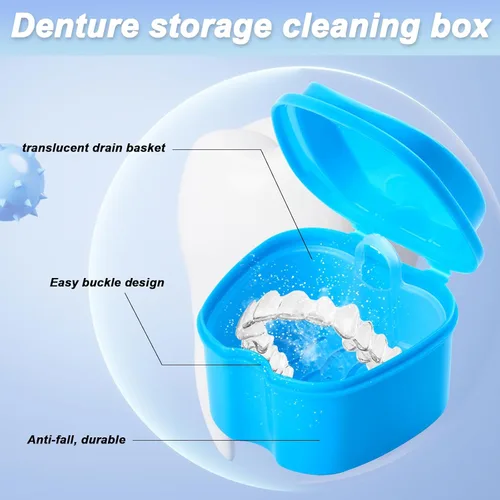Vista 3 de Caja de 2 piezas de dentadura, caja de baño de dentadura, estuche de dentadura, caja de retención dental de ortodoncia, contenedor portátil de baño