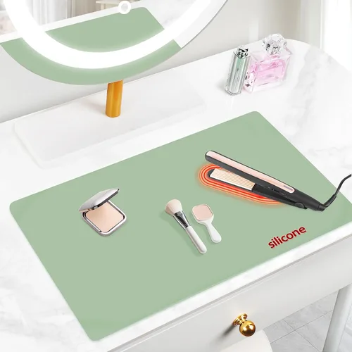 Vista 34 de Alfombrilla de maquillaje de silicona para tocador, 15.4" x 11.6" resistente al calor, alfombrilla de escritorio transparente, fácil de limpiar