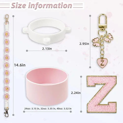 Vista 32 de SITKOL Juego de Monogramas Bonitos de Silicona Compatible con Botella de Agua Owala 24 oz, 32 oz, 40 oz - Accesorios Perfectos con la Letra Owala