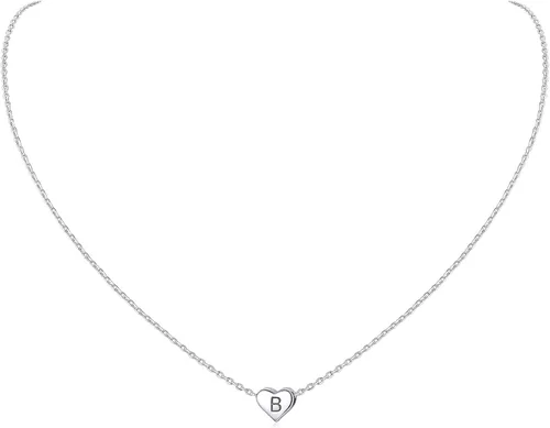 Vista 46 de ChicSilver Collares con inicial en forma de corazón de plata de ley 925 para mujer - Collar delicado con colgante de corazón personalizado y letra