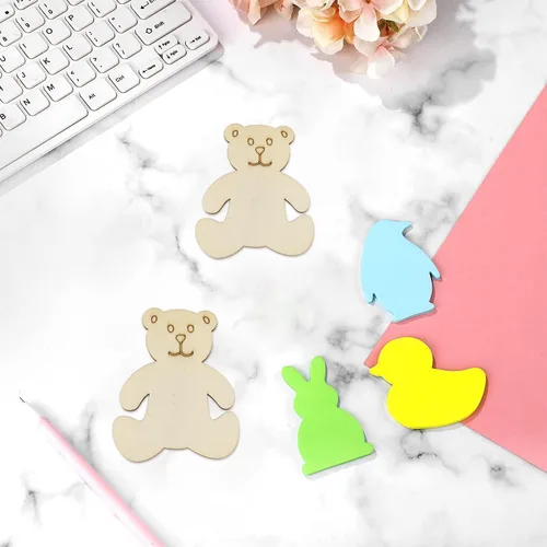 Vista 4 de Paquete de 32 adornos colgantes de oso de madera sin acabar, para manualidades, regalo para Acción de Gracias, Navidad, hogar, fiesta, decoración