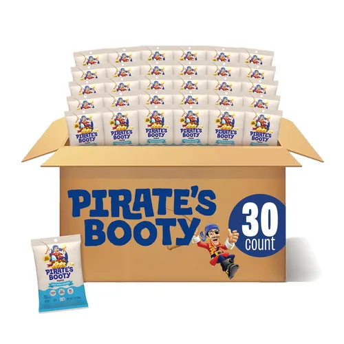 Vista 7 de Pirate's Booty Soplados de queso cheddar blanco envejecido, 24 unidades, bolsas de 0.5 onzas, sin gluten, aperitivos saludables para niños
