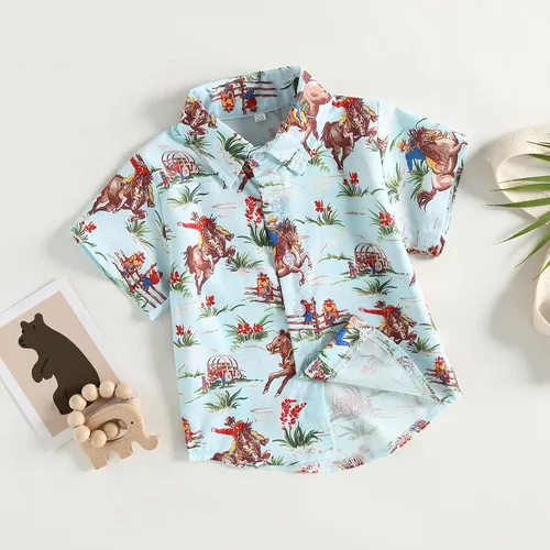 Vista 2 de Camisa de vestir de manga corta con estampado de vaca y botones para bebé niño