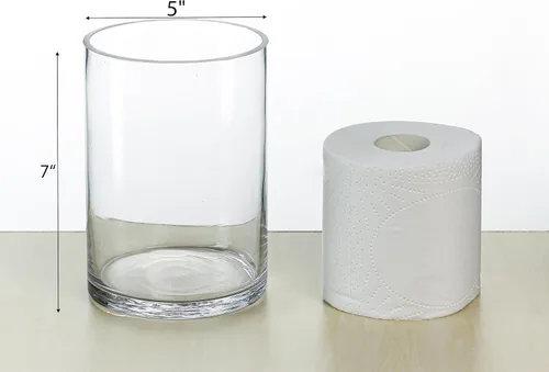 Vista 4 de CYS EXCEL Jarrón cilíndrico de vidrio (A: 7" D: 5") Múltiples opciones de tamaño Jarrones de vidrio para flores como centros de mesa Jarrón