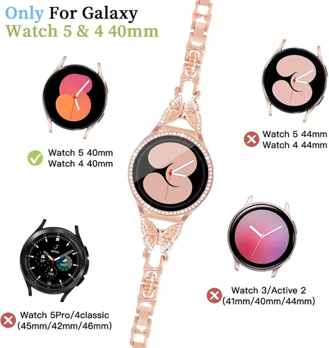 Vista 4 de Correa de mariposa para Samsung Galaxy Watch 4 Band y Galaxy Watch 5 Band-1.575 pulgadas con protector de pantalla, 0.787 pulgadas (0.787 in) correa