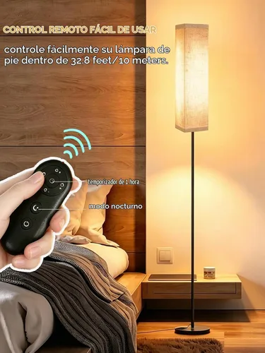 Vista 4 de Lámpara de pie alta moderna con control remoto para dormitorio y sala de estar, LED regulable