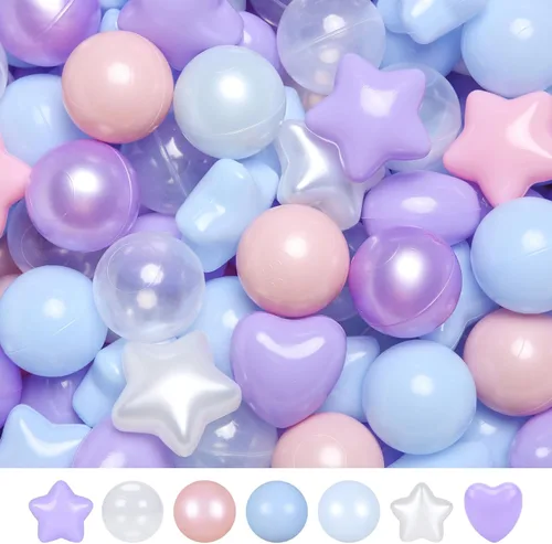 Vista 23 de Bolas de hoyo de TRENDPLAY en forma de estrella y corazón para niños pequeños - 50, 100, 200, 500 piezas de bolas de plástico para diversión y juego