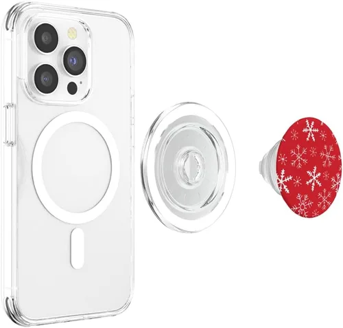 Vista 4 de Bonito patrón de copos de nieve rojos y blancos para Navidad e invierno, PopSockets MagSafe PopGrip para iPhone