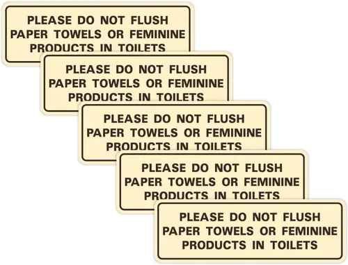 Vista 42 de All Quality Estándar Please Do Not Flush Toallas de papel o productos femeninos en inodoros puerta o pared Letrero Negro - Pequeño (1 paquete)