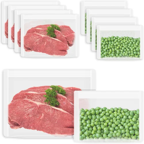 Vista 12 de Bolsas de Alimentos Reutilizables, Paquete de 12 Bolsas de Almacenamiento de Alimentos 100% Silicona que se Mantienen de Pie con Cierre Hermético