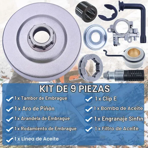 Vista 3 de Kit de engranaje helicoidal de la bomba de aceite de la rueda dentada del tambor de embrague para Stihl MS290 029 MS390 039 MS310 Pieza