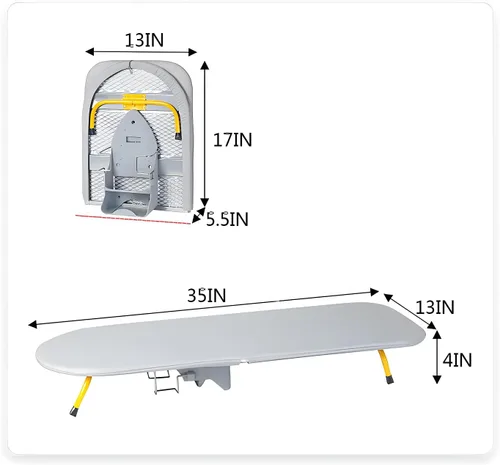 Vista 8 de Tabla de planchar plegable de montaje en pared con soporte de hierro, mini tabla de planchar de mesa, diseño portátil compacto, gris