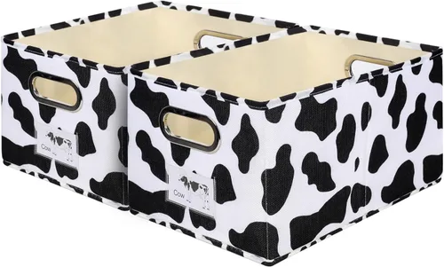 Vista 9 de ANMINY Cesta de tela con estampado de vaca con ventana para etiquetas, 17 x