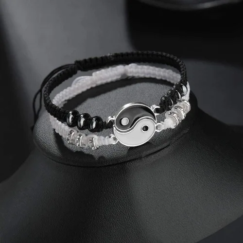 Vista 2 de Caiyao Pulseras para mejores amigos para 2 pulseras a juego de cuentas de piedra natural Yin Yang para mejor amiga, amistad, relación, novio, novia