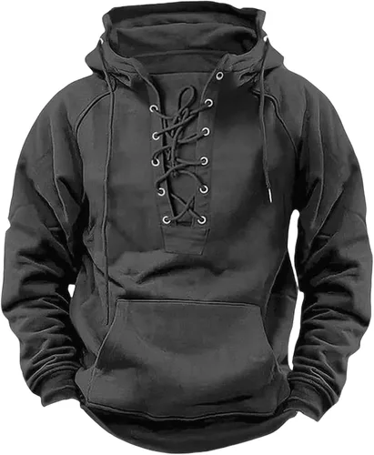 Vista 6 de Sudaderas tácticas para hombre, con cordones, con capucha, manga larga, estilo cargo, entrenamiento, al aire libre, con bolsillo