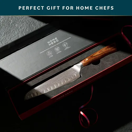 Vista 6 de Home Hero Colección de cuchillos japoneses Santoku VG10 con remache de acero de Damasco ultra afilado, 67 capas, mango ergonómico de palisandro