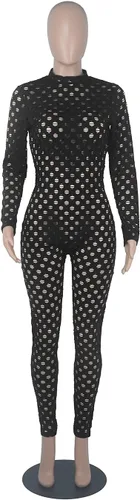Vista 2 de MENCCINO Conjuntos Sexys de Club para Mujeres Monos de Una Pieza Bodysuits de Manga Larga Bodycon Leggings Conjuntos de Pantalones