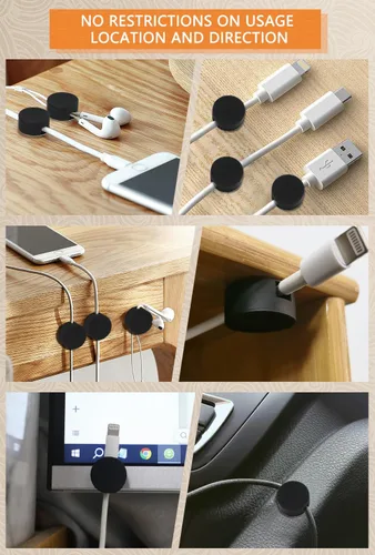 Vista 5 de Maveek Soporte magnético para cables, 5 unidades, clips de cable fuertes, placa de metal, organizadores de alambre adhesivo para mesita de noche