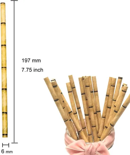 Vista 2 de Pajitas de papel de bambú amarillo para reemplazar la pajita de plástico, 100 pajitas de bambú 100% orgánicas respetuosas con el medio ambiente