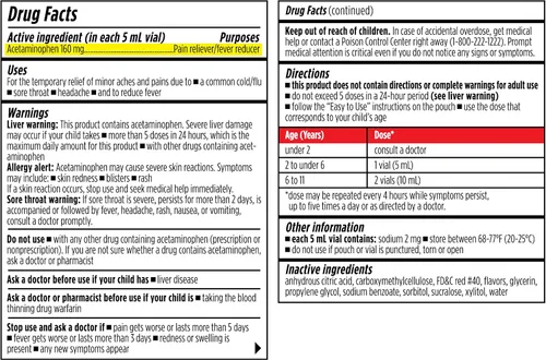 Vista 9 de Dr. Kids Medicina infantil para el dolor y la fiebre, acetaminofeno para niños de 2 a 11 años, viales de un solo uso premedidos para dolor