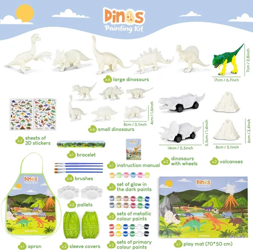 Vista 2 de BONNYCO Juguetes de dinosaurio para niños, kit de pintura de 16 figuras. Kits de manualidades para niños con juguetes que brillan en la oscuridad