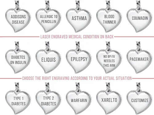 Vista 4 de mnmoom Elegant Medical Alert Bracelets for Women with heart medical id charm has Custom Engraved