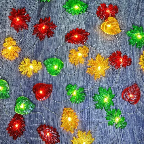 Vista 3 de Guirnalda de luces decorativas de hojas de hadas para decoración de Acción de Gracias, guirnalda de otoño, 30 luces LED de 10 pies, funciona