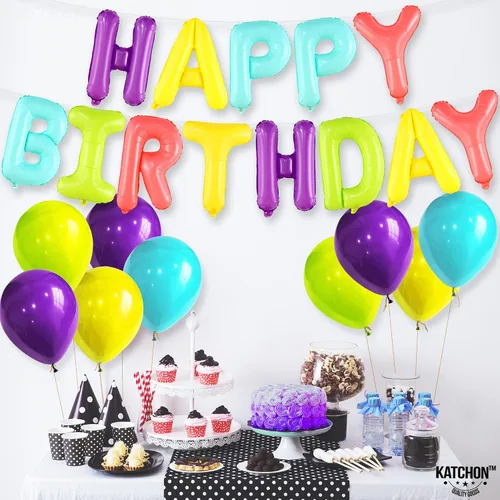 Vista 5 de KatchOn, Globos de feliz cumpleaños en forma de dona – 16 pulgadas Cartel de globos de feliz cumpleaños para decoraciones de cumpleaños