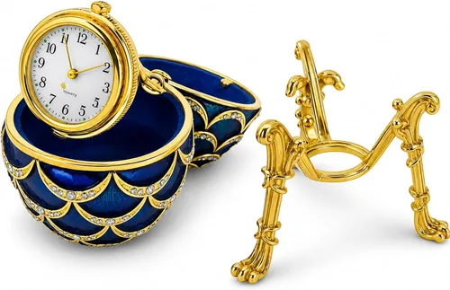 Vista 4 de Huevo de Pascua imperial inspirado en la piña esmaltada azul con reloj