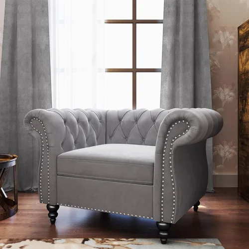 Vista 32 de AVZEAR Silla de Acento para Sala de Estar, Silla de Sofá Tapizada Silla de Sofá Individual con Respaldo Acolchado, Silla de Sofá Chesterfield