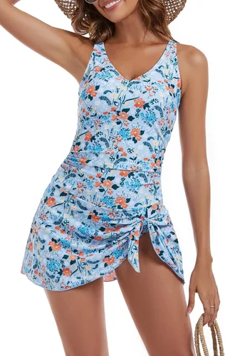 Vista 30 de Aidonger - Traje de baño de una pieza para mujer, con control de abdomen, falda, traje de baño con efecto adelgazante