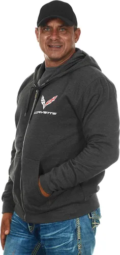 Vista 3 de JH DESIGN GROUP Sudadera con capucha roja con cremallera Chevy Corvette para hombre, emblemas C1 Thru C8