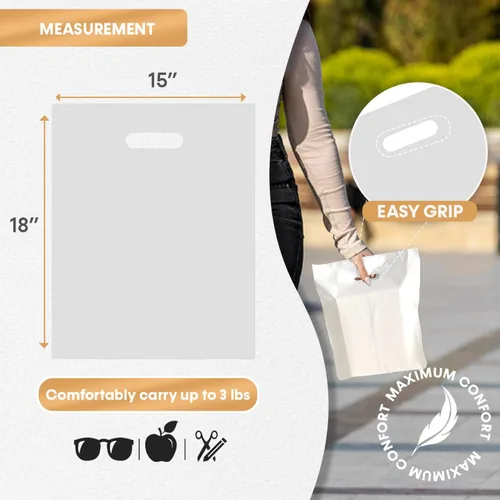 Vista 2 de Bolsas de plástico blanco para tienda, diferentes tamaños de 9 x 12 pulgadas, 12 x 15 pulgadas, 15 x 18 pulgadas, paquetes de 100/200/500 bolsas