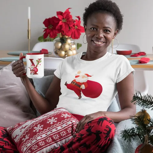Vista 8 de Taza de café con inicial de Navidad con tema de Papá Noel, 11 o 15 onzas, 9 colores opcionales, tazas personalizadas para niños, niños y niñas, taza