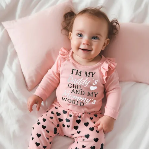 Vista 6 de Edelqual Conjunto de 3 piezas de ropa para bebé niña recién nacida, mameluco de corazón, pantalones, diadema