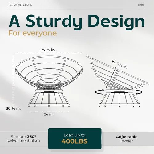 Vista 2 de Bme Silla Papasan ergonómica de mimbre de 40 pulgadas con cojín y marco suaves y gruesos, giro de 360°, círculo, lectura, silla cómoda para sala