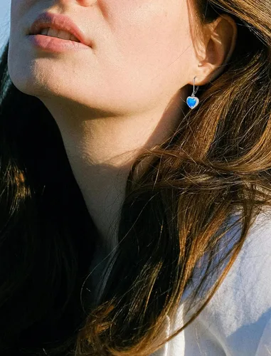 Vista 2 de Aretes colgantes de plata de ley 925, aretes solitarios con cierre de palanca con forma de lágrima de ópalo creado, regalos para mujer