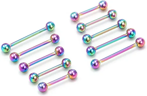 Vista 10 de Prjndjw 14G Acero quirúrgico rectas barras de pesas - Anillos para lengua y pezón para mujeres y hombres - Longitud 12MM, 14MM, 16MM, 18MM, 22mm