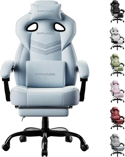 Vista 16 de GTPLAYER Sillas de juegos para adultos, asiento ergonómico grande y alto para juegos con reposapiés y soporte lumbar, cómoda silla de oficina