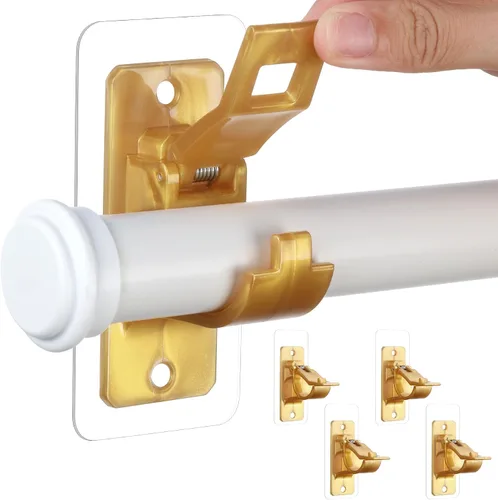 Vista 16 de ANDGOO Paquete de 4 soportes adhesivos para barra de cortina sin taladrar, soportes para barra de cortina aptos para inquilinos, ganchos resistentes