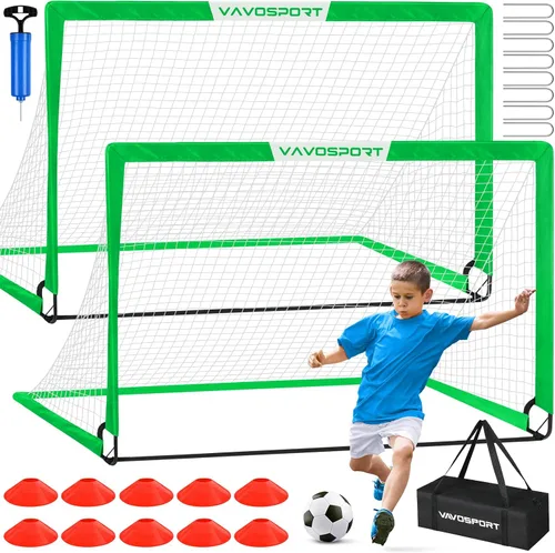 Vista 13 de VAVOSPORT Portería de fútbol, 2 porterías de fútbol para niños de 6 x 4 pies para patio trasero, red de fútbol portátil desplegable