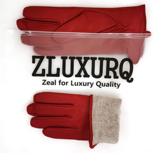 Vista 5 de ZLUXURQ Guantes de piel de cordero suave para mujer, con forro de cachemira
