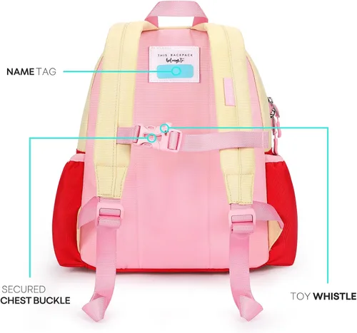 Vista 4 de mibasies Mochila preescolar para niños y niñas de 2 a 4 años, mochila pequeña para niños y niñas, mochila de jardín de infantes, mini, Hotpink