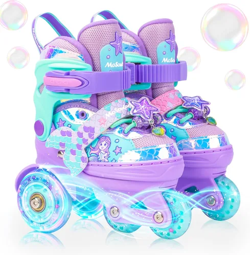 Vista 9 de Patines de Sirena para Niñas, MoSoulais 4 Tamaños Ajustables con Ruedas Iluminadas para Niños Pequeños, Patines para Mujeres Principiantes