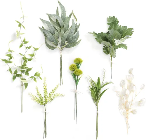 Vista 23 de Serra Flora - Juego de tallos de vegetación artificial en caja, (paquete de 44 piezas) con 7 tipos de relleno de vegetación artificial para ramos