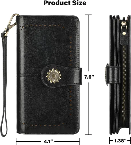 Vista 5 de Lavemi - Cartera de piel con bloqueo RFID para mujer, de gran capacidad, para llevarla a la muñeca