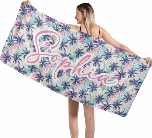 Vista 17 de MyPupSocks Toallas de playa para niñas, toallas personalizadas de teñido anudado con nombres para niños y adultos, toallas de playa personalizadas